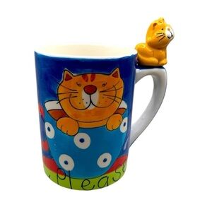 Orange cat Tabby coffee mug. “Coffee Please” w/“Garfield looking cat” on handle.